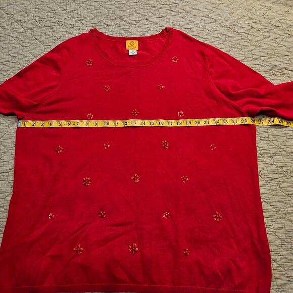 Red Sequined Sweater Womens Sz 3X Ruby Rd 3/4 Sleeve Knit Preppy Holiday - Picture 5 of 10